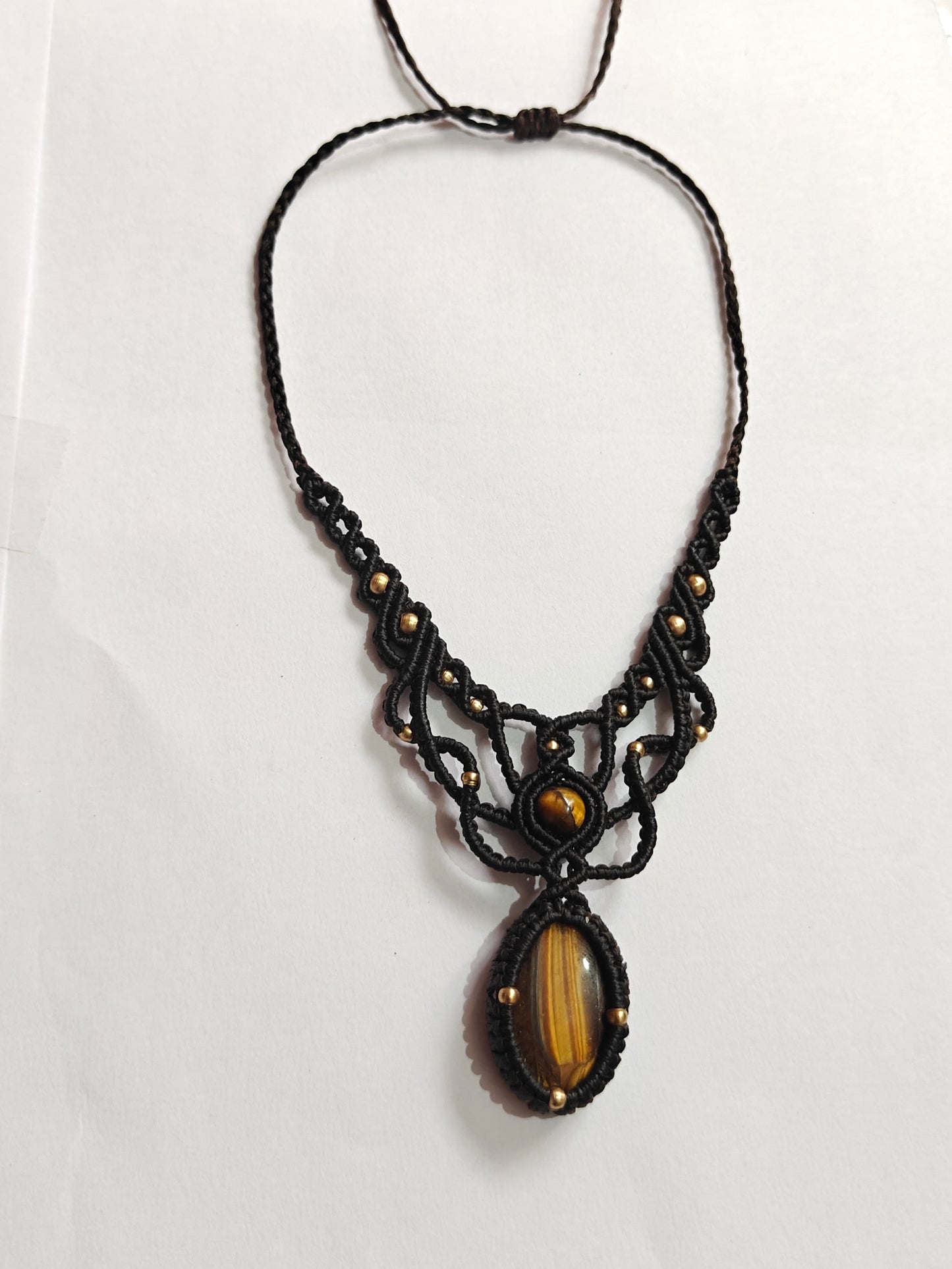 Macrame Wire Wrapped Brass Pendant | Handmade