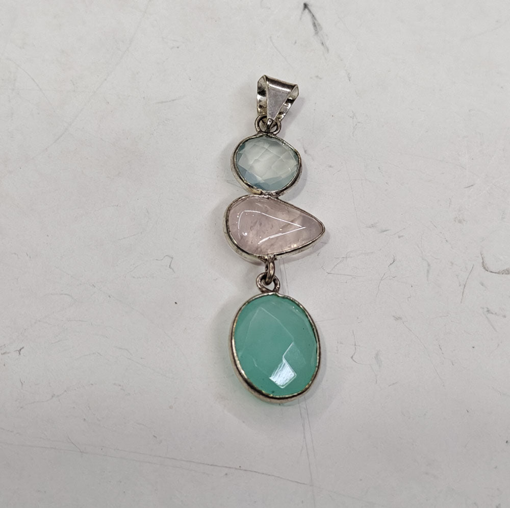 Handmade Triple Stone Size 14mm 12mm 8mm Pear Round Shape Pendant Amethyst Mix Gemstone Pendant Bezel Setting 925 Sterling Silver Pendant Anniversary Gift for Wife For Her