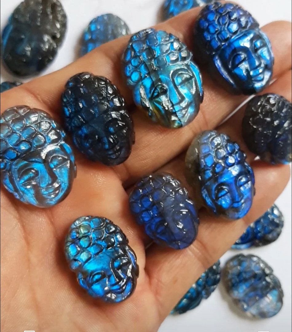 Handmade Carving Gemstone Buddha Shape 25To30MM Green Labradorite Natural Carving Stone For Used Making Jewelry