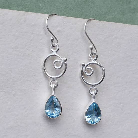 Handmade Brass Dangle Larimar Gemstone Earrings 5x10mm