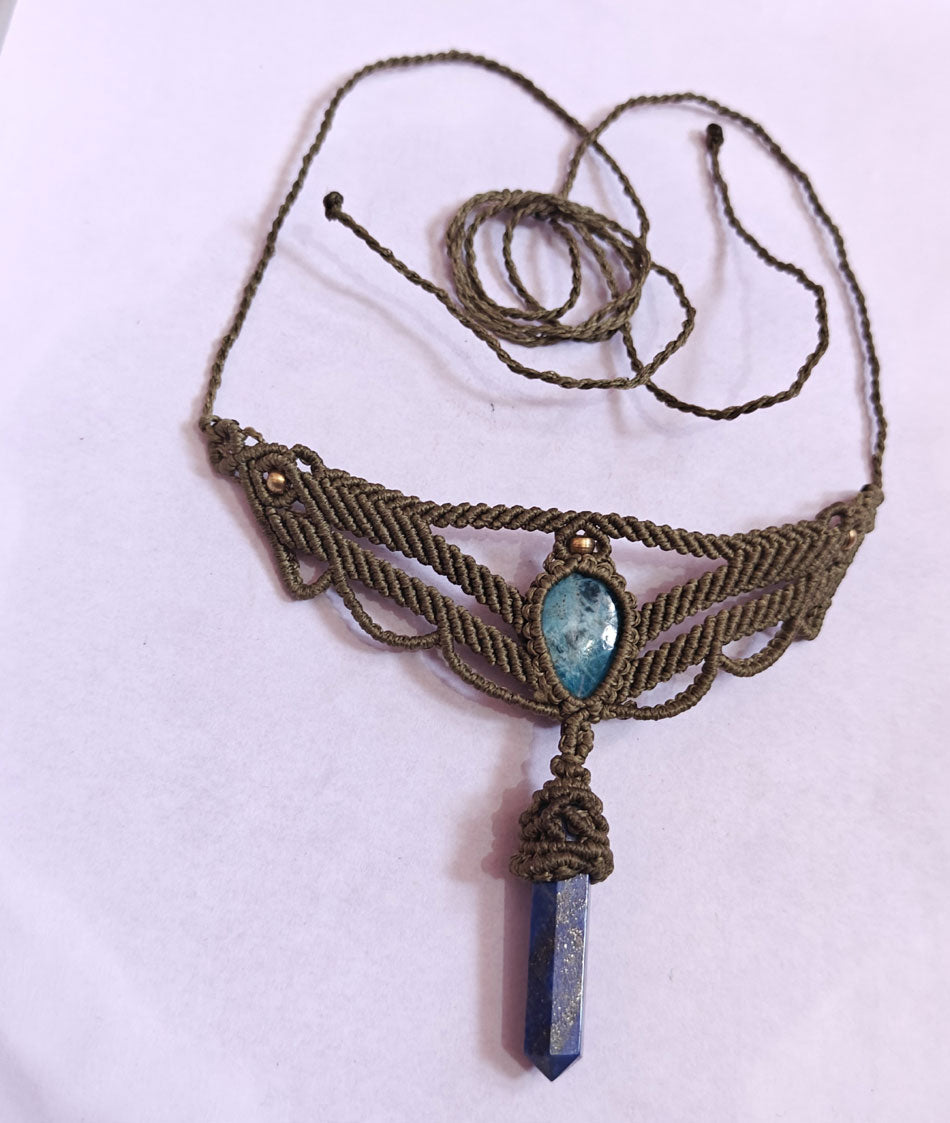 Handmade Brass Pendant | Lapis Lazuli & Apatite
