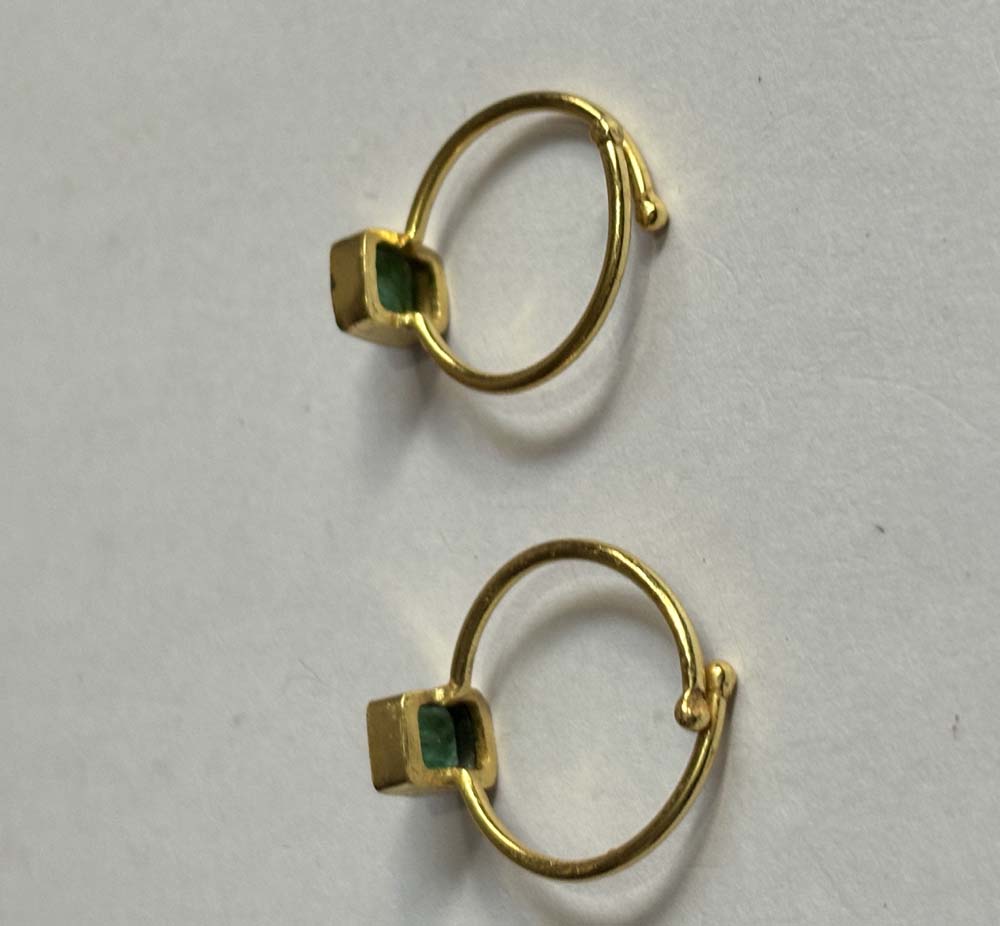 Crafted By Hand Sterling Silver Gold Plated Adjustable Ring 5X7MM Square Shaped Emerald Gemstone Bezel Setting For Anniversary Gift Women or Men Jewelry