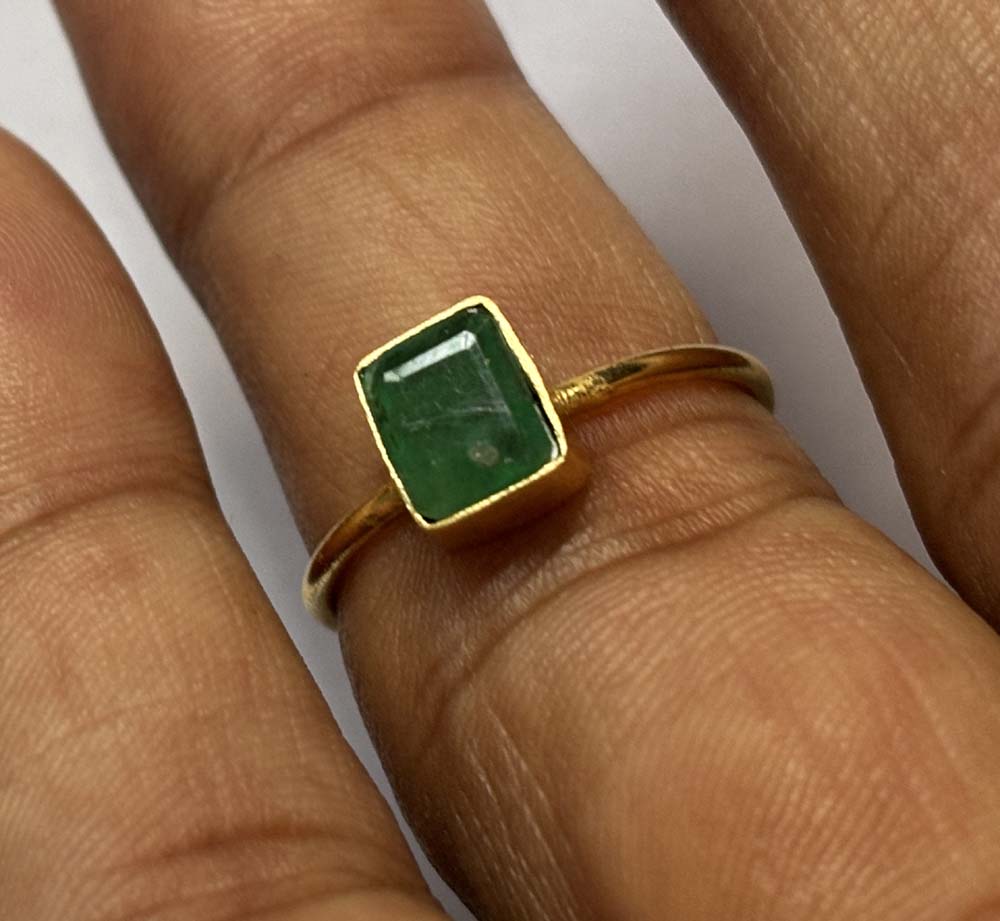 Crafted By Hand Sterling Silver Gold Plated Adjustable Ring 5X7MM Square Shaped Emerald Gemstone Bezel Setting For Anniversary Gift Women or Men Jewelry