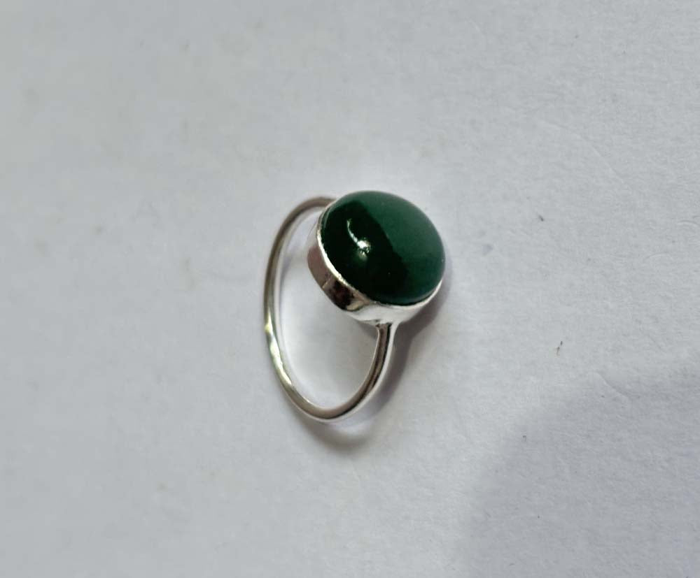 Crafted By Hand Sterling Silver Ring 10MM Round Shaped Green Onyx Gemstone Bezel Setting For Anniversary Gift Women or Men Jewelry