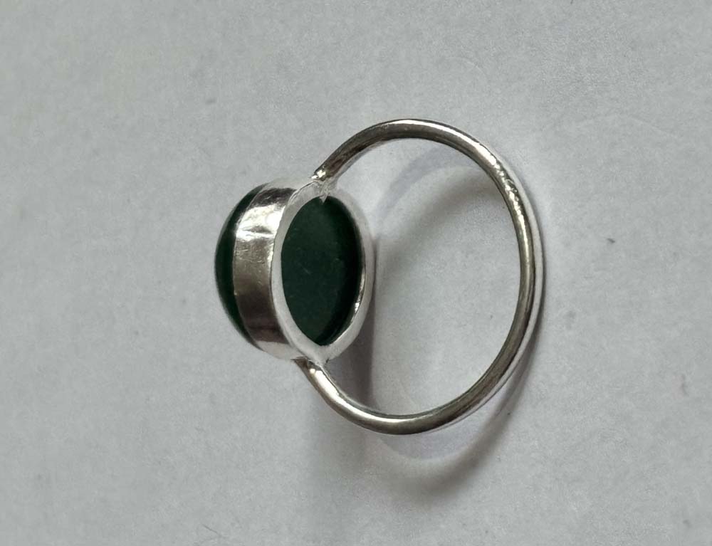 Crafted By Hand Sterling Silver Ring 10MM Round Shaped Green Onyx Gemstone Bezel Setting For Anniversary Gift Women or Men Jewelry