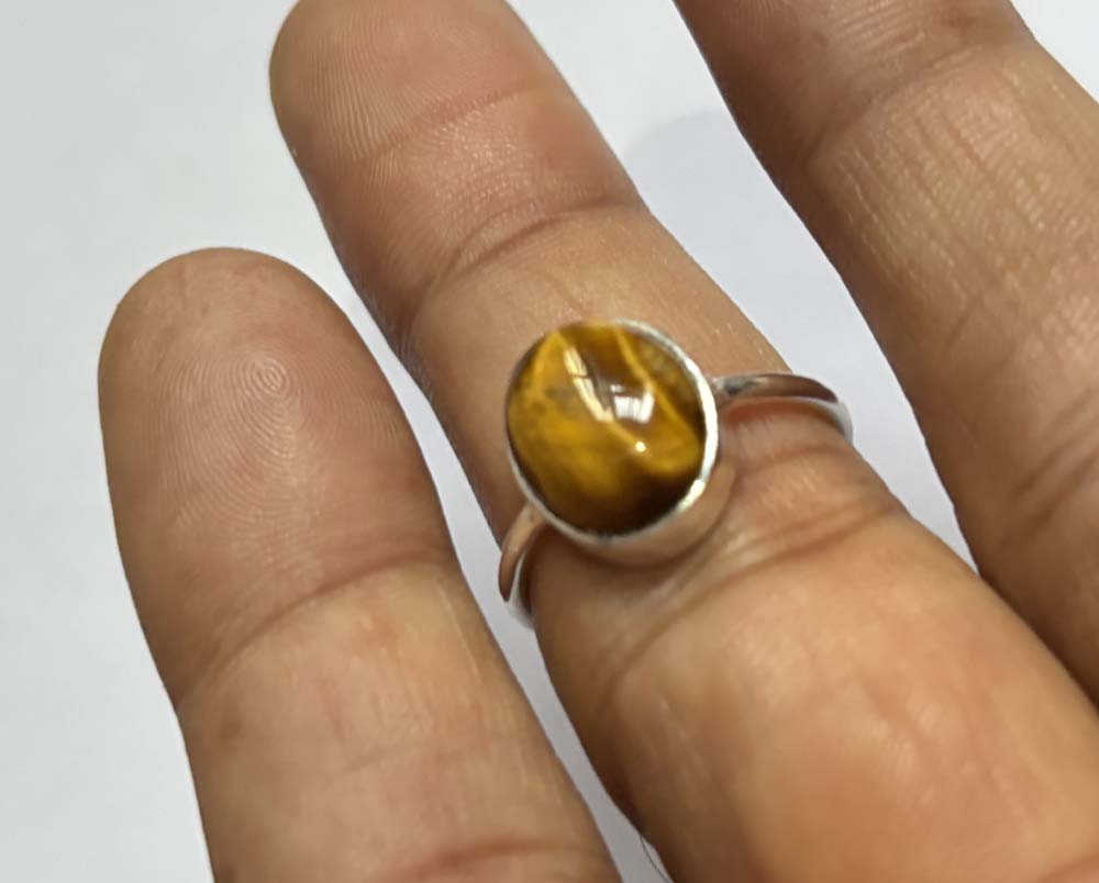 Handmade Sterling Silver Ring 8X10MM Oval Shaped Tiger Eye Gemstone Bezel Setting For Anniversary Gift Women or Men Jewelry For Her