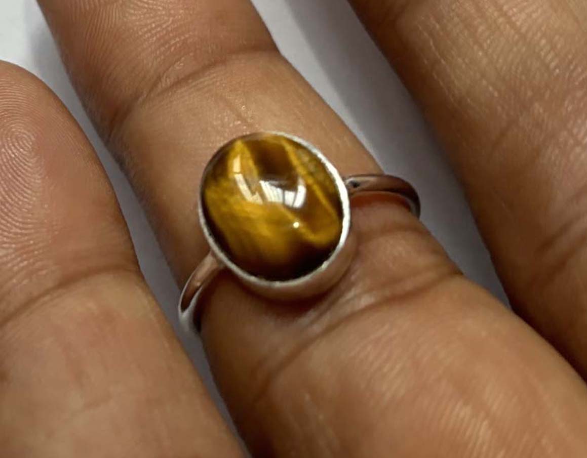 Handmade Sterling Silver Ring 8X10MM Oval Shaped Tiger Eye Gemstone Bezel Setting For Anniversary Gift Women or Men Jewelry For Her