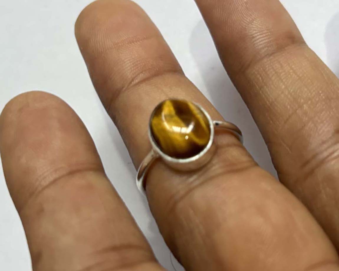 Handmade Sterling Silver Ring 8X10MM Oval Shaped Tiger Eye Gemstone Bezel Setting For Anniversary Gift Women or Men Jewelry For Her