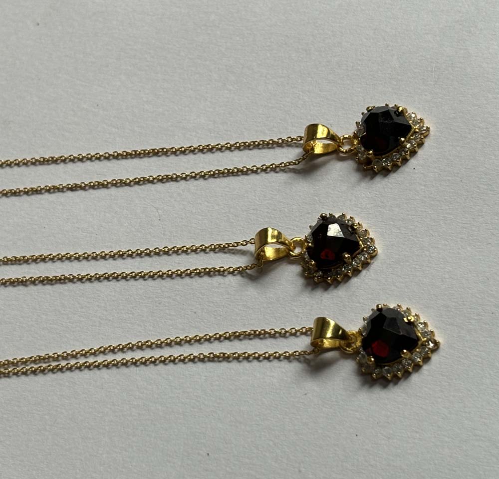 Crafted By Hand Sterling Silver Gold Plated Heart Shape Garnet Gemstone 10MM Pendant Bezel Set Women Vintage Pendant Gift Jewelry For Her