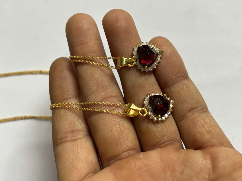 Crafted By Hand Sterling Silver Gold Plated Heart Shape Garnet Gemstone 10MM Pendant Bezel Set Women Vintage Pendant Gift Jewelry For Her