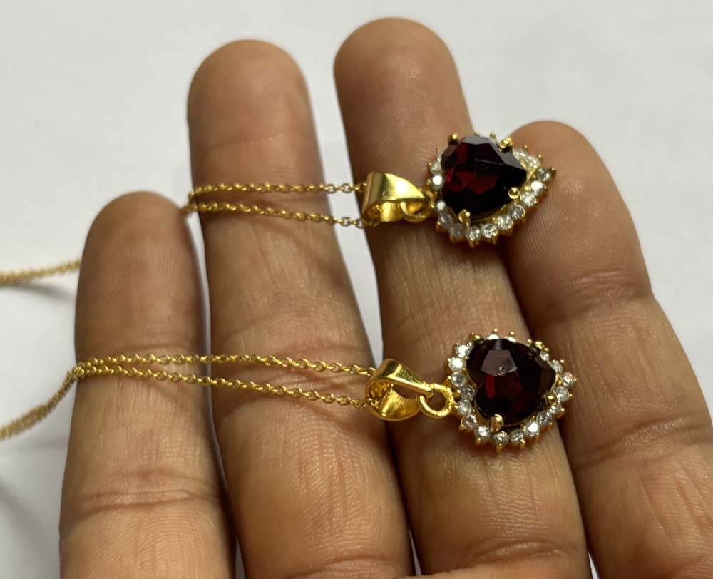 Crafted By Hand Sterling Silver Gold Plated Heart Shape Garnet Gemstone 10MM Pendant Bezel Set Women Vintage Pendant Gift Jewelry For Her