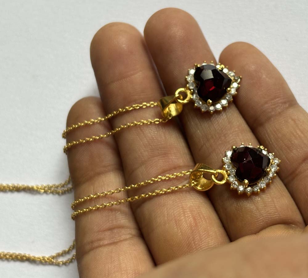 Crafted By Hand Sterling Silver Gold Plated Heart Shape Garnet Gemstone 10MM Pendant Bezel Set Women Vintage Pendant Gift Jewelry For Her