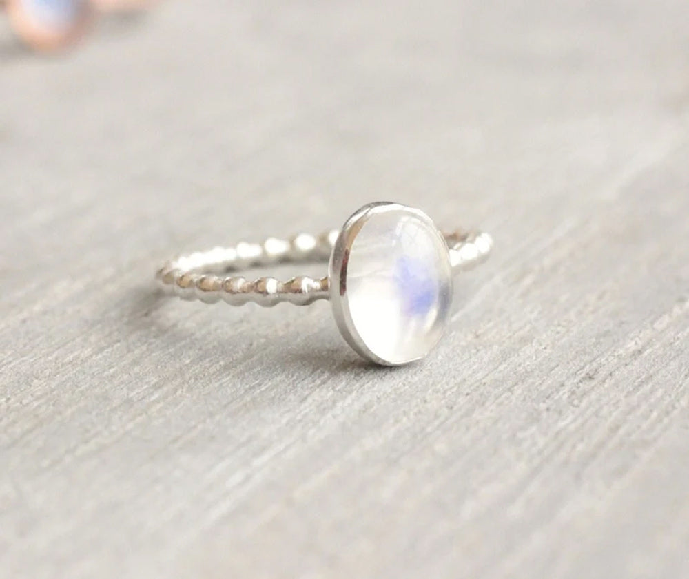 Rainbow Moonstone Gems Oval Shape Rings 8To10MM Approx Handmade Sterling Silver Ring Bezel Set For Anniversary Gift Women or Men Jewelry For Her