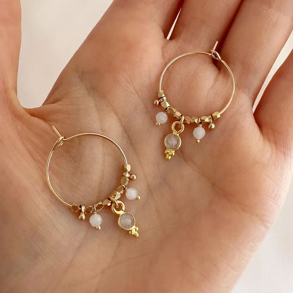 Brass Stud Earrings with Moonstone | 3MM Round