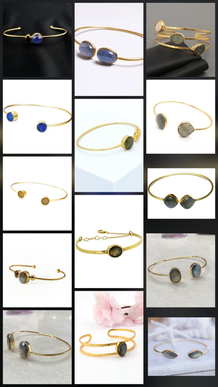 Natural Labradorite Brass Bangle | Handcrafted Cuff Bracelet