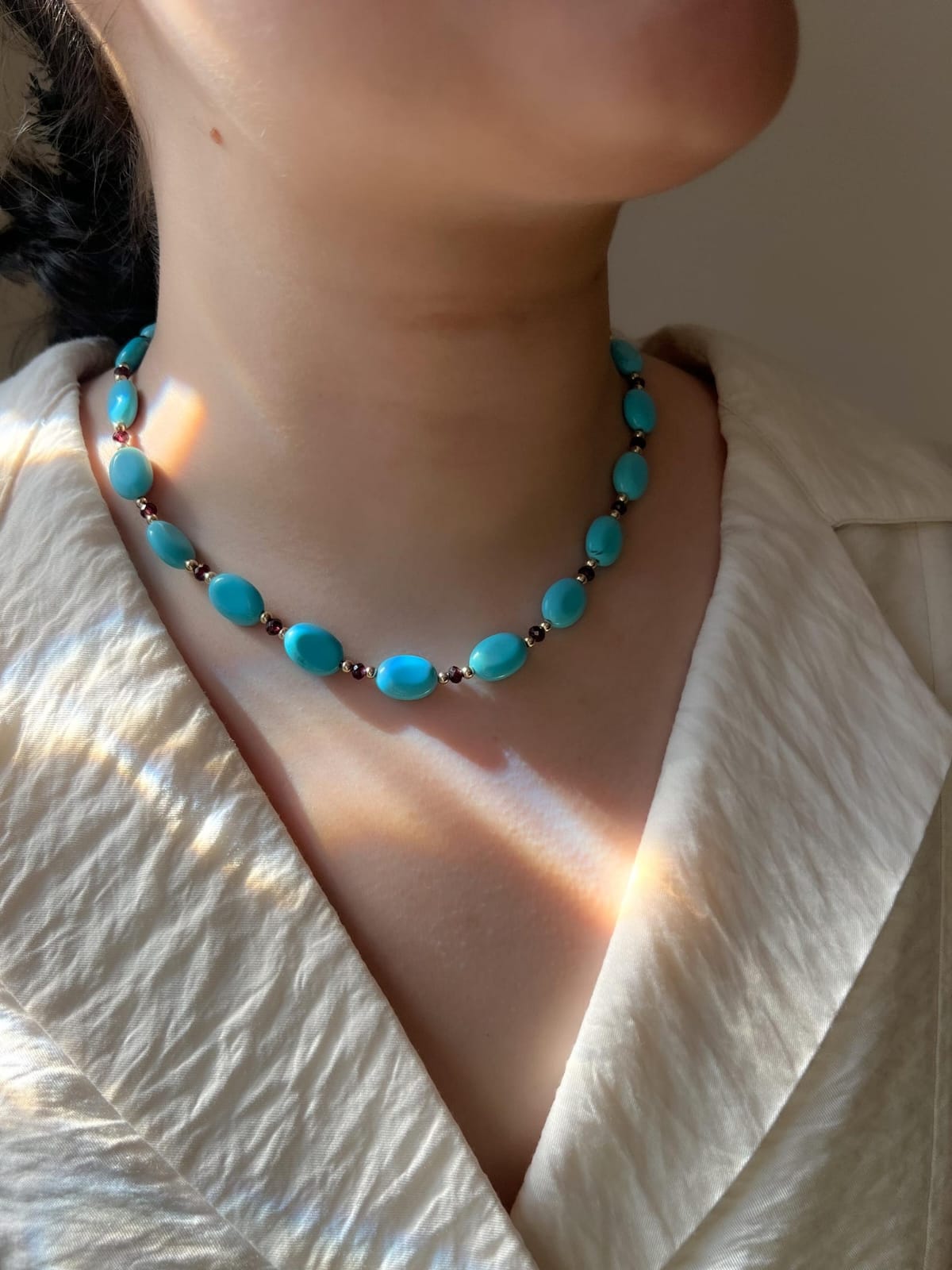 Natural Turquoise and Garnet Beaded Necklace | Hari Om Creations