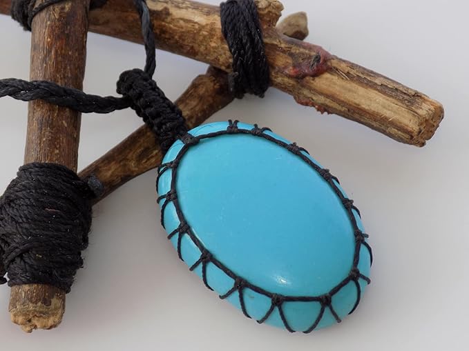 Handmade Turquoise Macrame Pendant Necklace Hari Om Creations India