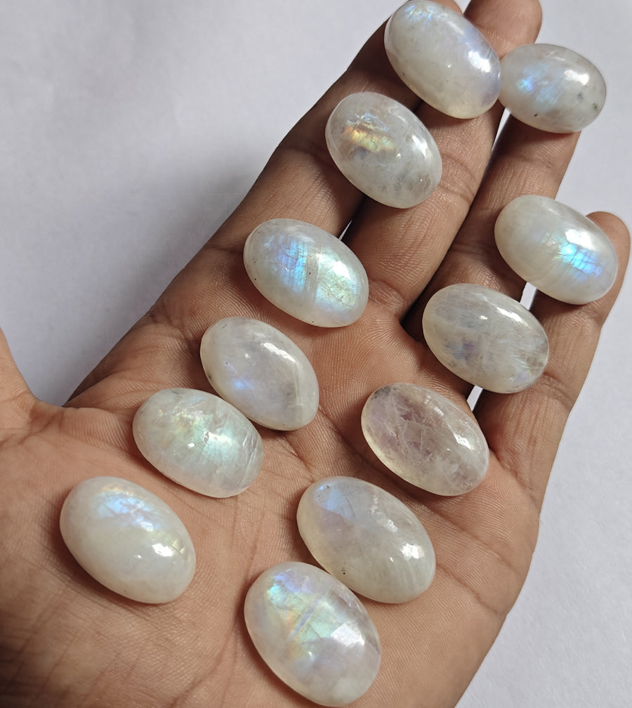 15To20MM Rainbow Moonstone Loose Gemstone Oval Shape Handmade Natural Stone Making For Jewelry
