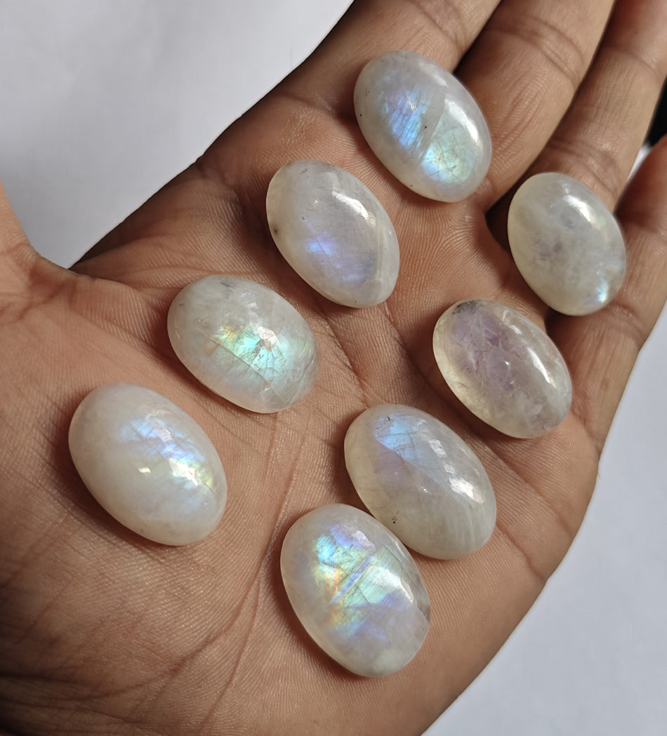 15To20MM Rainbow Moonstone Loose Gemstone Oval Shape Handmade Natural Stone Making For Jewelry