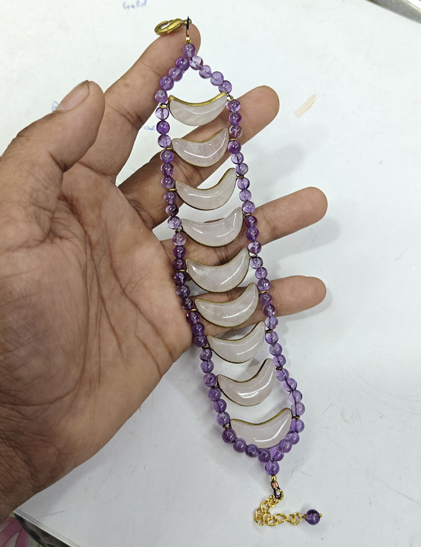 925 Sterling Silver Bracelet Handmade Round Shape Stone Size 8MM 3MM Rose Quartz or Amethyst Beads Gemstone Bracelet or 3MM Black Onyx Beads Adjustable Bracelet Drilled Set For Friendship Gift