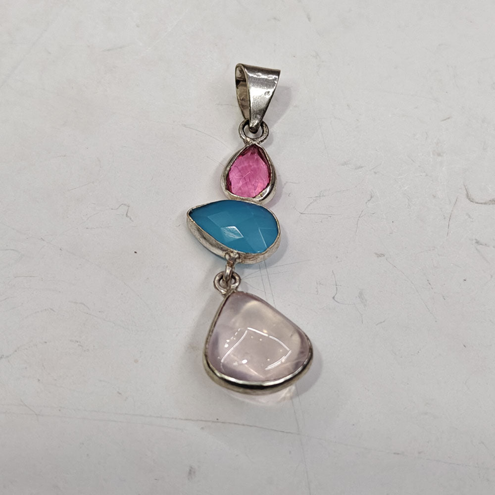 Handmade Stone Size 15MM 12MM 8MM Oval Half Moon Shape Triple Stone Druzy Obsidian Pendant Gemstone Pendant Bezel Setting 925 Sterling Silver Pendant Anniversary Gift for Wife For Her