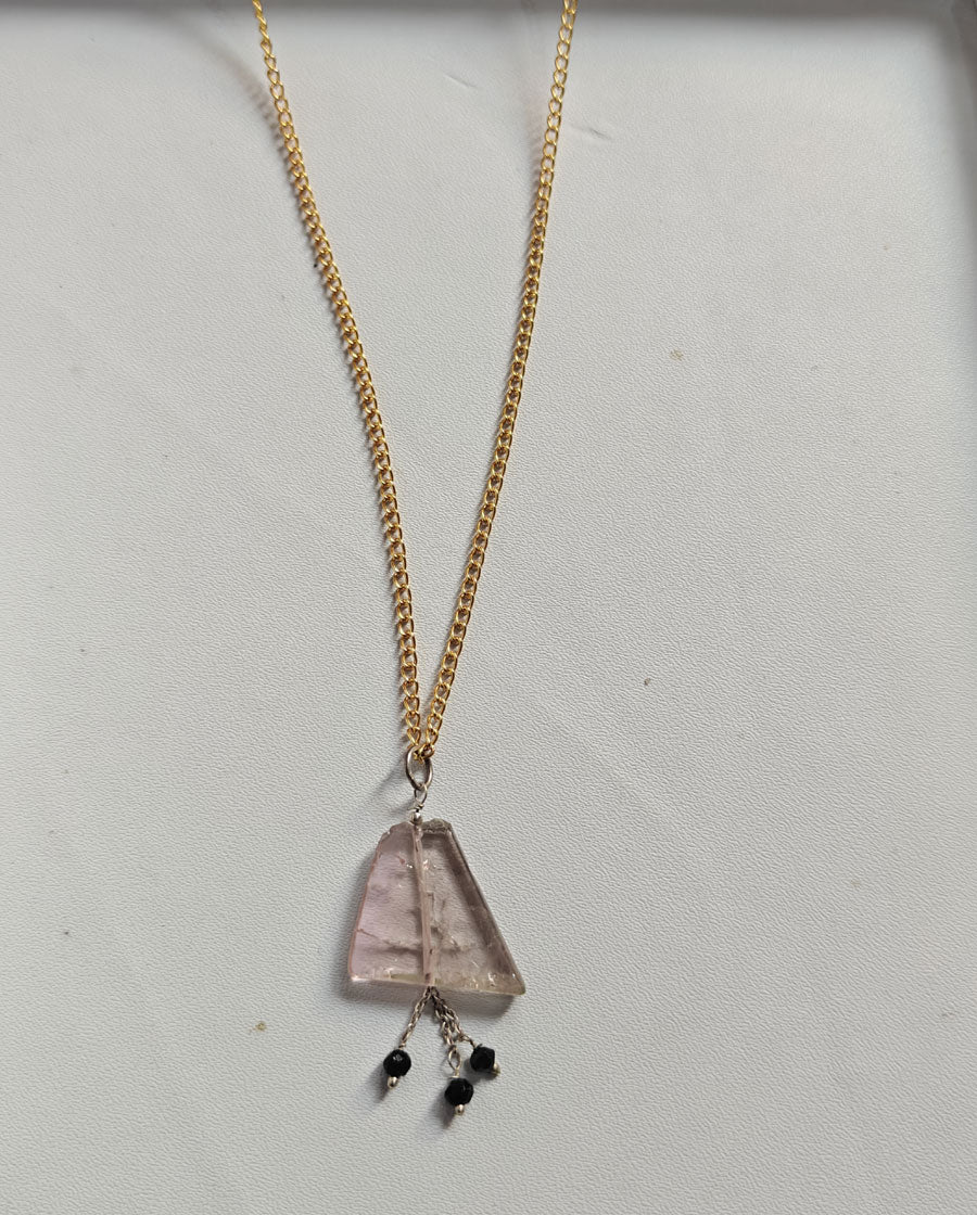 925 Sterling Silver Gold Plated Necklace 10MM Triangle Shape Rose Quartz Slice Cut Gemstone Drilled Set Necklace Anniversary Gift For Women Necklace