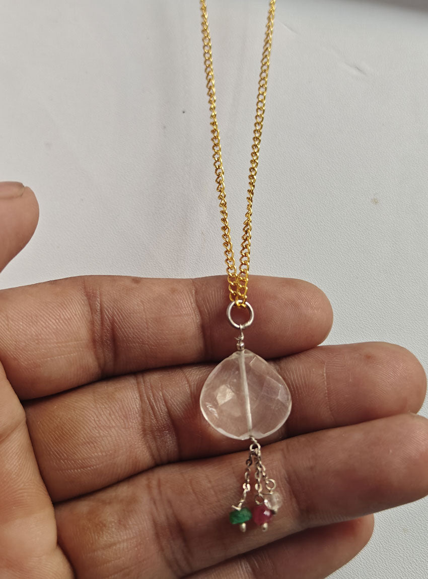 925 Sterling Silver Gold Plated Necklace 10MM Heart Shape Rose Cristal Cut Gemstone Drilled Set Necklace Anniversary Gift For Women Necklace