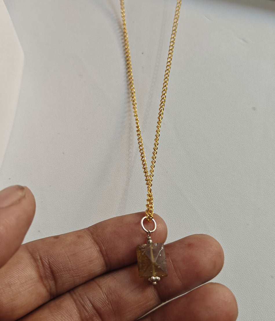 925 Sterling Silver Gold Plated Necklace 10MM Square Shape Citrine Cut Gemstone Drilled Set Necklace Anniversary Gift For Women Necklace