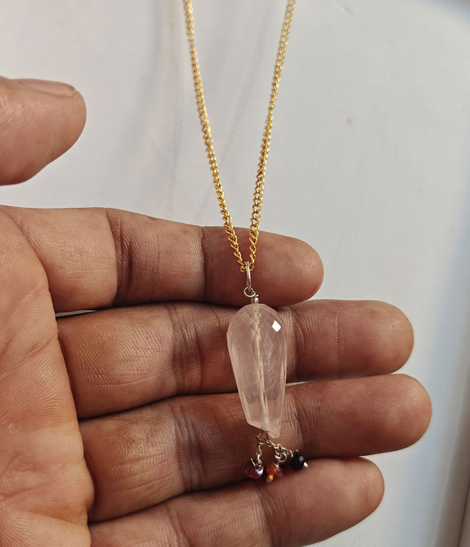 925 Sterling Silver Gold Plated Necklace 10MM Balan Shape Rose Quartz Cut Gemstone Drilled Set Necklace Anniversary Gift For Women Necklace