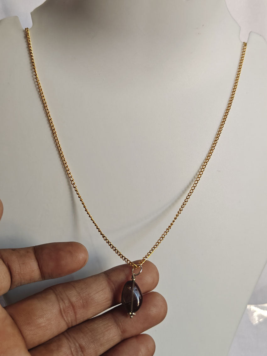 925 Sterling Silver Gold Plated Necklace 10MM Oval Shape Smoky Quartz Cut Gemstone Drilled Set Necklace Anniversary Gift For Women Necklace