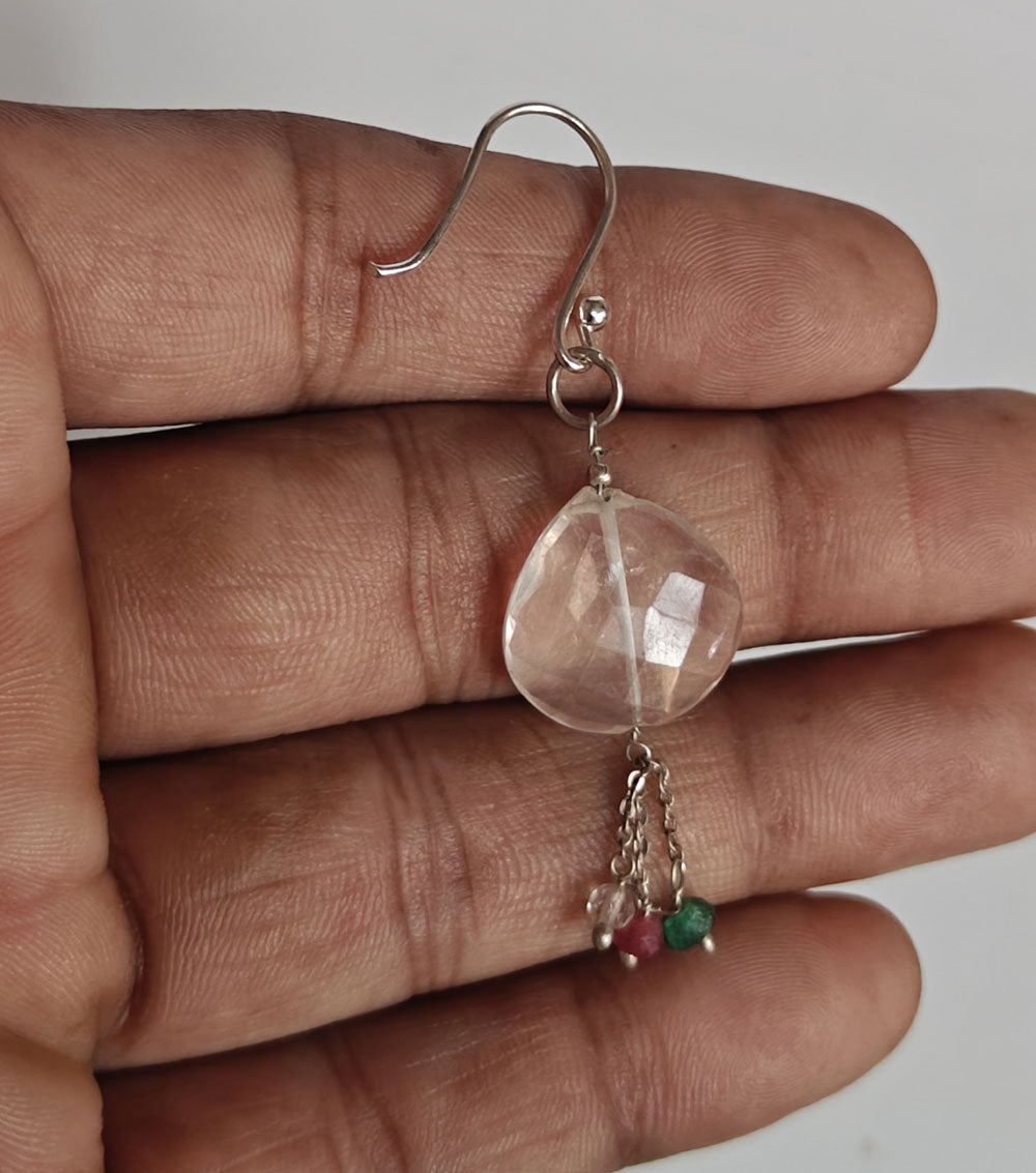 925 Sterling Silver Dangle Pair Earrings Heart 10MM Cristal Gemstone Earring Drilled Set For Women or Girl's Jewelry