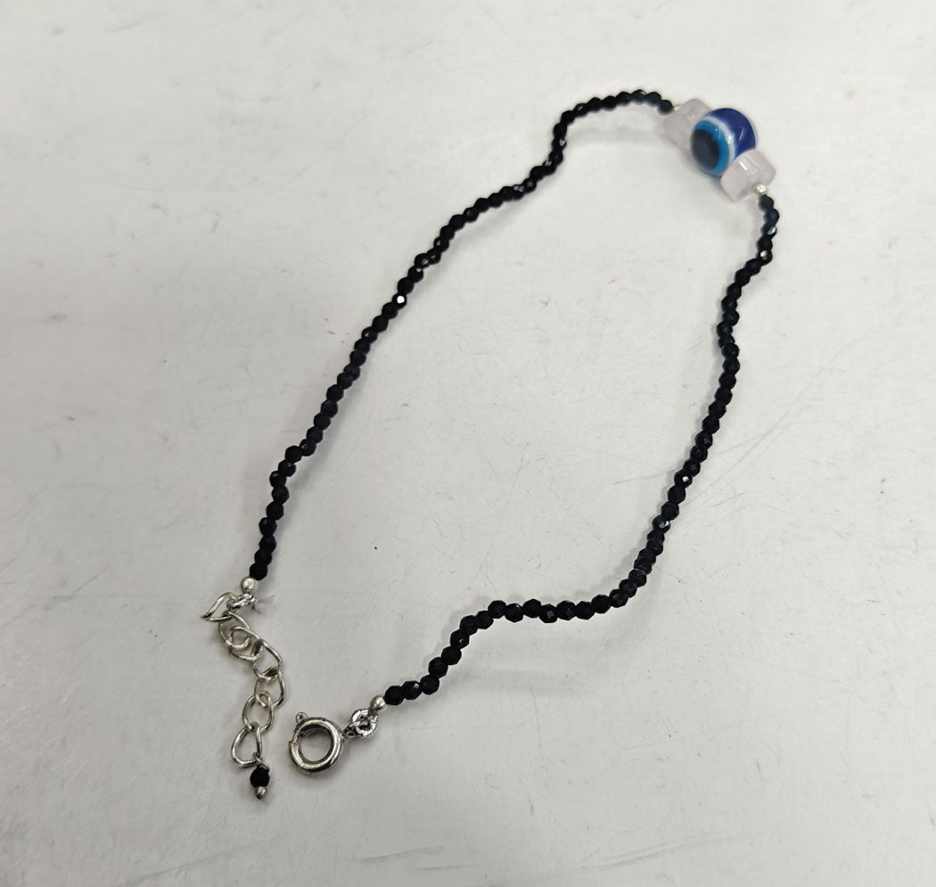 925 Sterling Silver Bracelet Handmade Round Shape 8MM Blue Agate Beads Gemstone Bracelet or 3MM Black Onyx Beads Adjustable Bracelet Drilled Set For Friendship Gift's