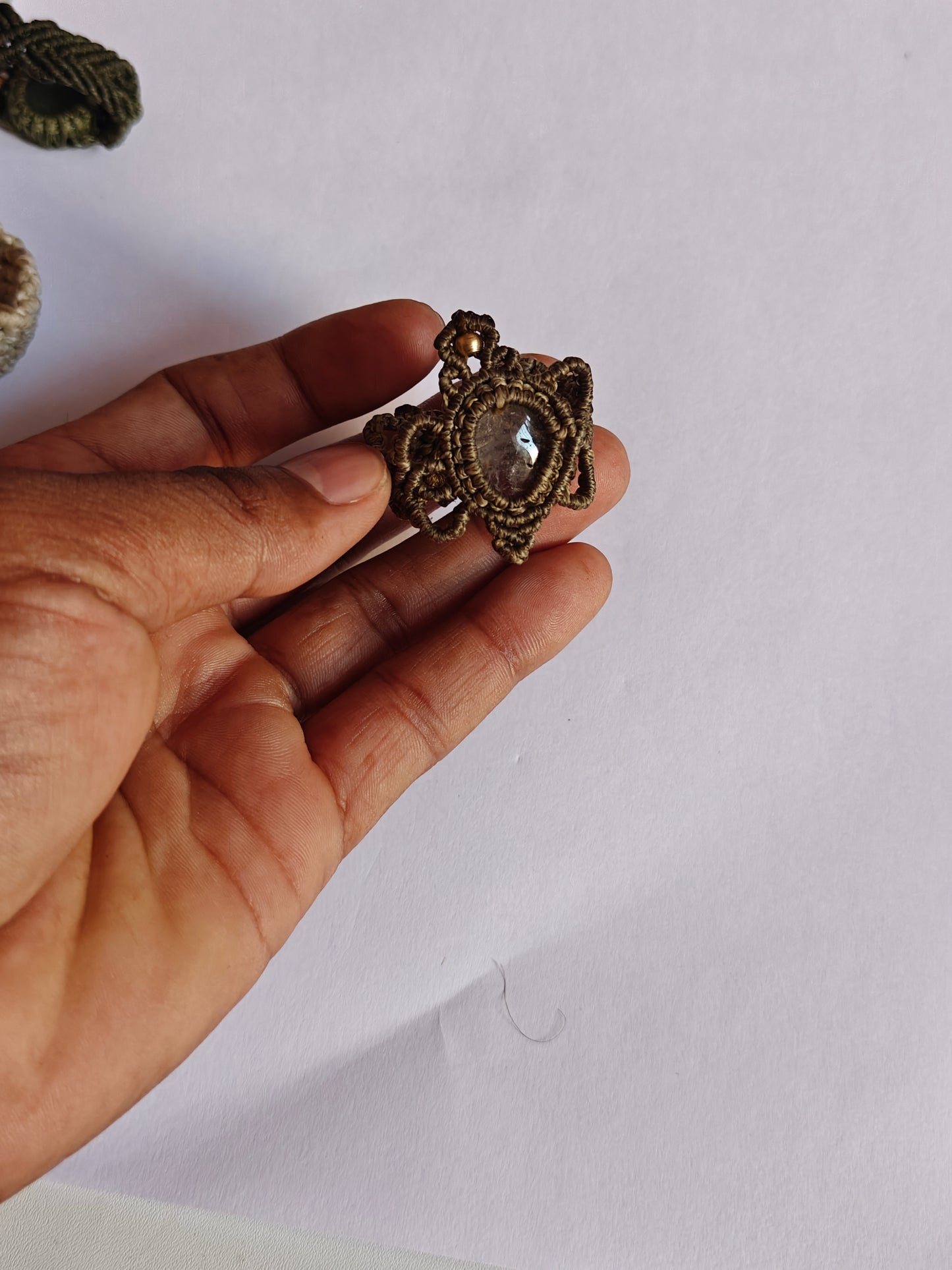 Handmade Macrame Ring with Green Gemstone | Hari Om Creations