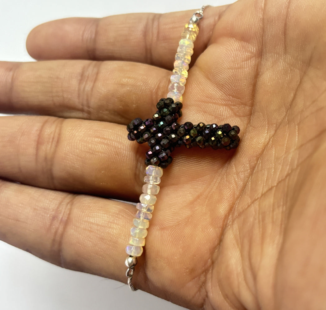 Handmade Metal Bracelet 4mm Opal Beads With 2mm Quartz Beads Gems Drilled Set Fashion Bracelet For Women Gift
