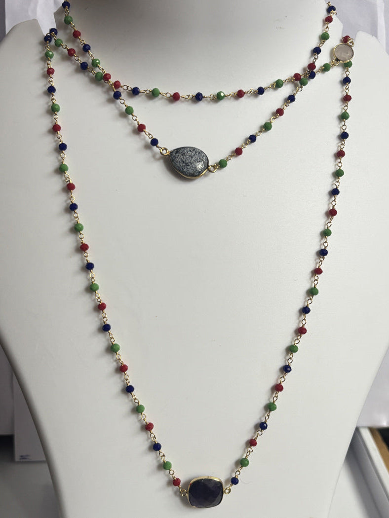 Crafted By Hand Metal Necklace Mux Stone like A 10To15mm Amethyst With 3mm Pristine Onyx Beads Gems Bezel With Drilled Set Metal Brass Necklace Jewelry