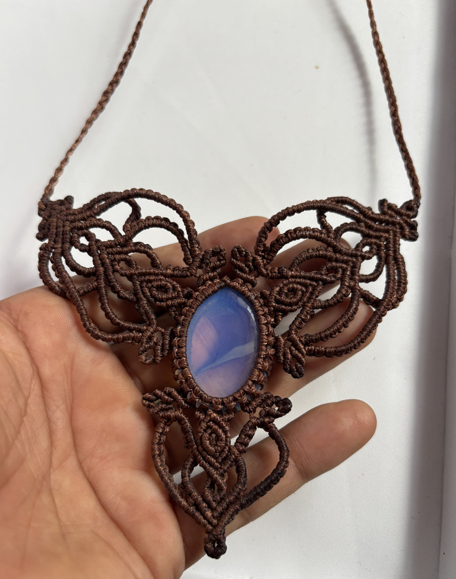Handmade Macrame Necklace Stone Size 25To30MM Oval Shape Opalite Gemstone Purple Color Threads Necklace For Women And Girl's Jewelry