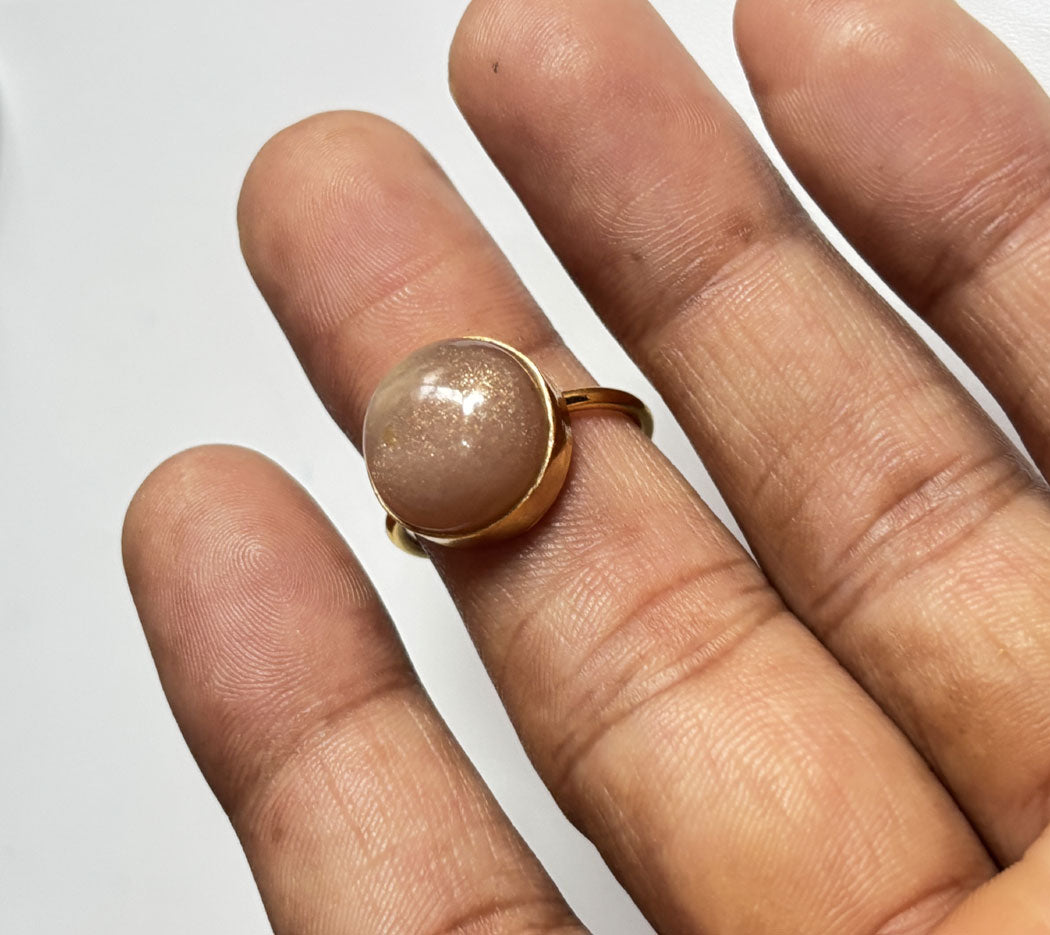 Handmade 925 Sterling Silver Adjustable Rings 12MM Oval Shape Peach Moonstone Gemstone Ring Bezel Setting Ring For Anniversary Gift Ring