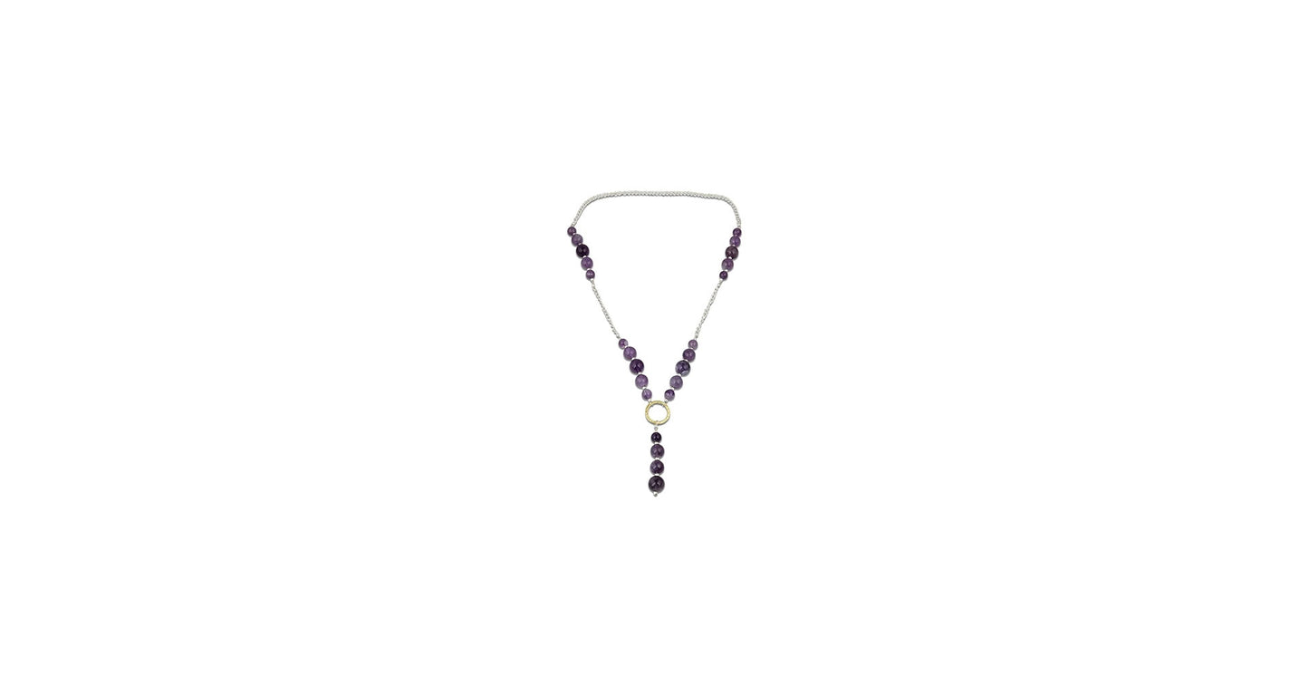 Natural Amethyst Beaded Y-Necklace Silver Chain | Hariom Creations