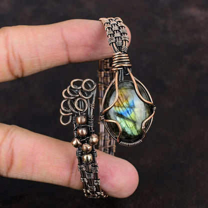Handmade Oval Shape 20To25MM Copper Adjustable Bracelet Labradorite Stone Bezel With Copper Wire Wrapped Set Fashion Bracelet For Women Gift's