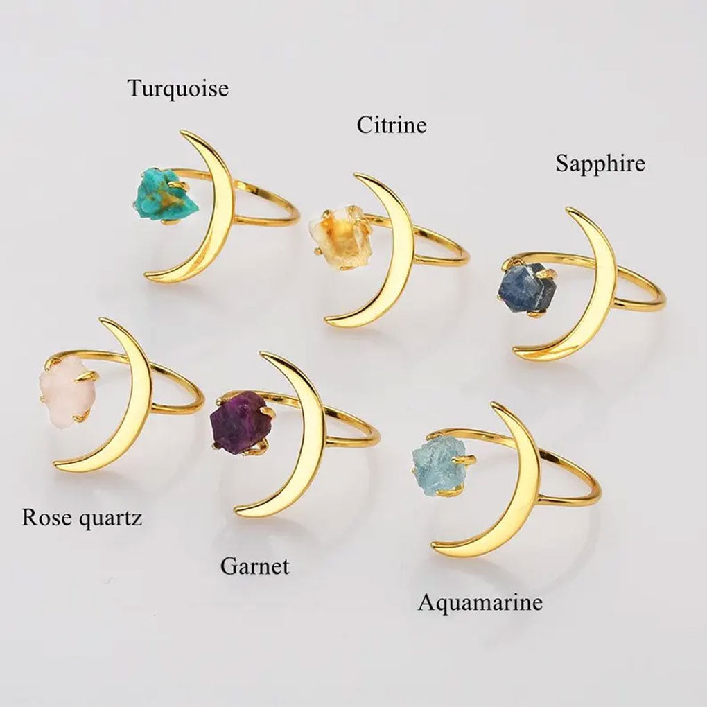 Trendy 2025 Half Moon Shape 15mm 925 Sterling Silver Gold Plated Ring With Amethyst Raw Gemstone Crafted By Hand Jewelry Fine Ring Prong Setting For Anniversary Gift's Women or Men Jewelry For Her