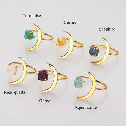 Trendy 2025 Half Moon Shape 15mm 925 Sterling Silver Gold Plated Ring With Amethyst Raw Gemstone Crafted By Hand Jewelry Fine Ring Prong Setting For Anniversary Gift's Women or Men Jewelry For Her