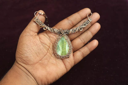 Handmade Wire Wrapped Brass Necklace Stone Size 25To30MM Pear Shape Agate Stone Bezel Set Necklace For Happy Birthday Gift For Women