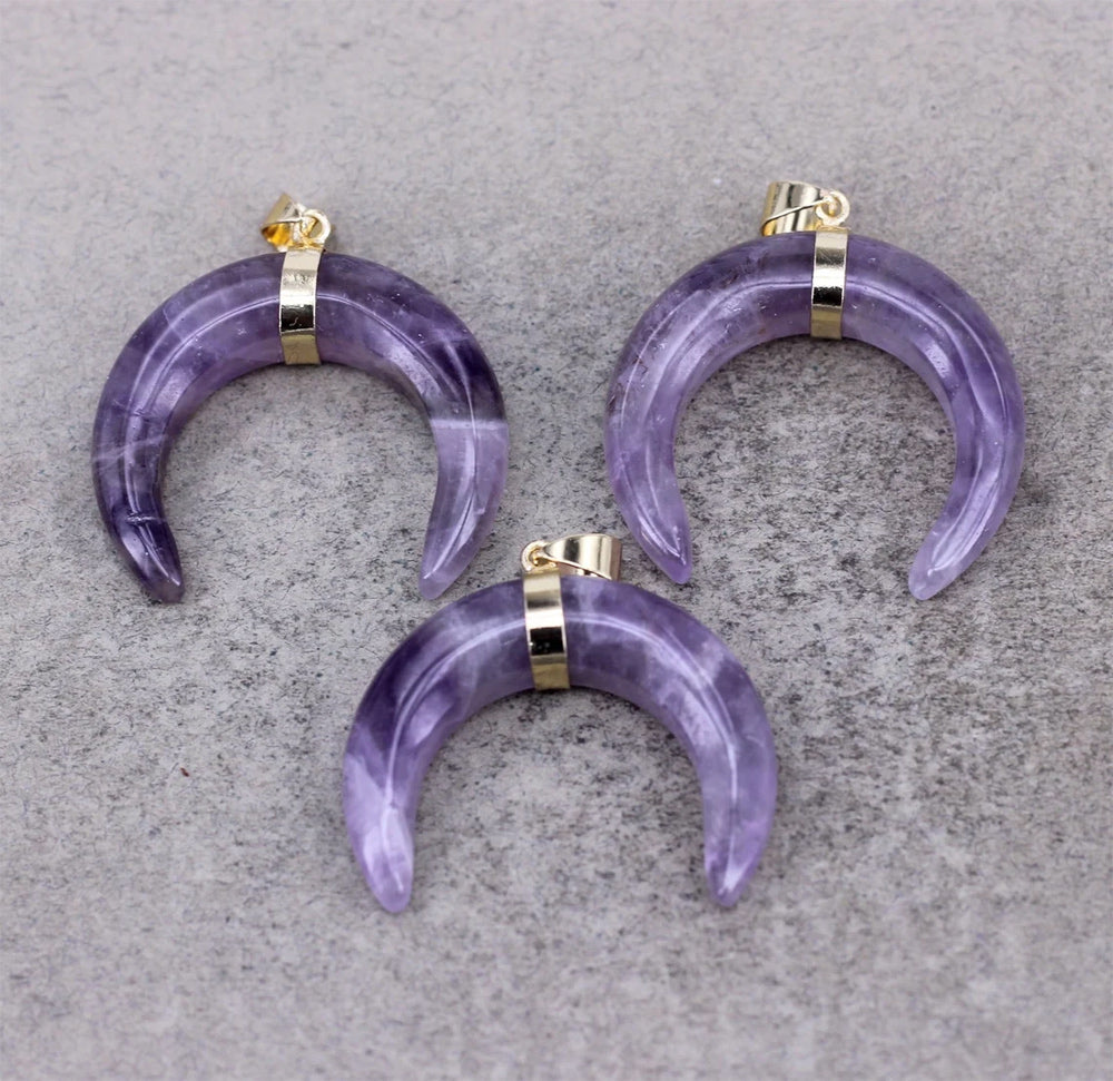 OX-Horn Pendant Natural Crescent Moon Pendants 12mm Natural Multi Color Gemstone 925 Sterling Silver Bezel Set Anniversary Gift's Women or Men Jewelry For Her