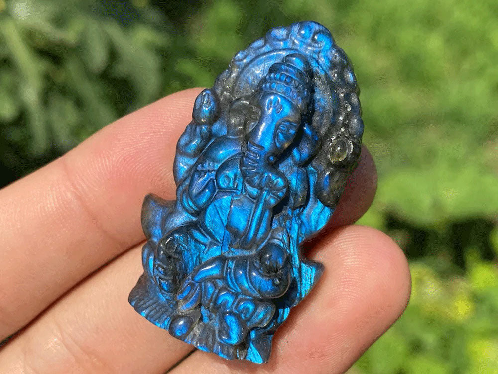 Carving Gemstone Awesome Ganesh Idol Shape 3.5-4.5 Inch Labradorite Carving Stone For Home Temple Decoration Carving Stone