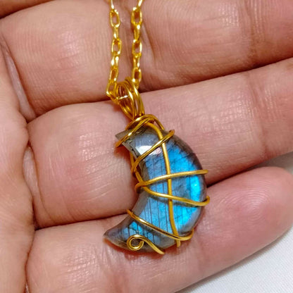 Handmade Brass Wire Wrapped Pendant Half Moon Shape 15To20MM Moonstone Pendant For Anniversary Gift for Wife Jewelry