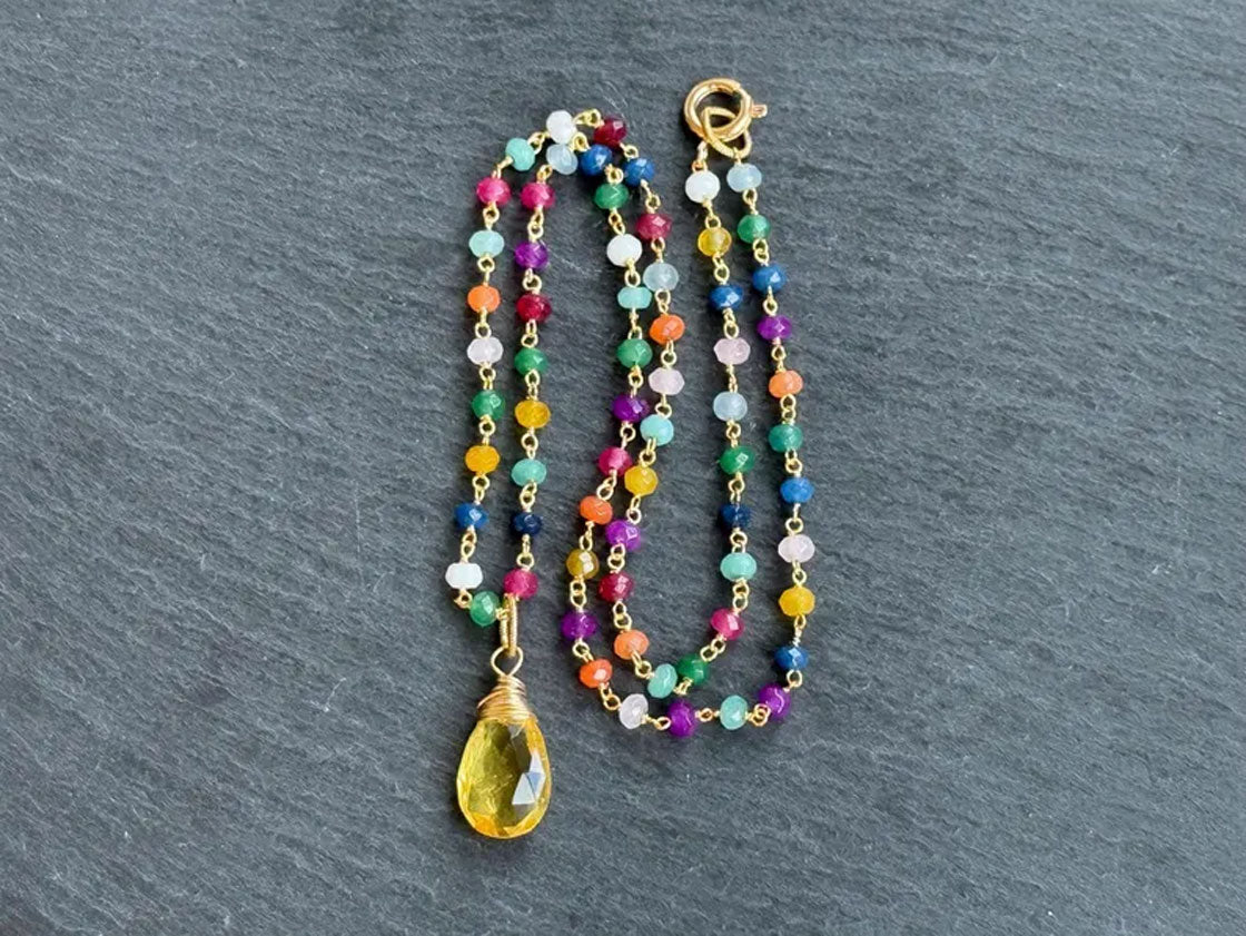 Handmade Wire Wrapped Brass Necklace Stone Size 15MM Pear Shape Citrine Hydro Stone Bezel Set Necklace For Happy Birthday Gift For Women