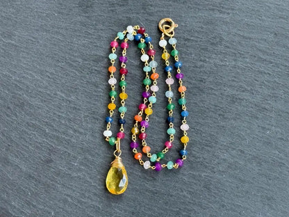 Handmade Wire Wrapped Brass Necklace Stone Size 15MM Pear Shape Citrine Hydro Stone Bezel Set Necklace For Happy Birthday Gift For Women