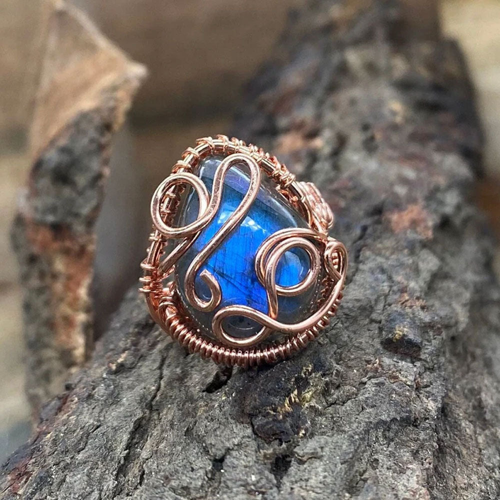 Handmade Wire Wrapped Brass Ring Size 15To20MM Pear Shape Labradorite Stone Bezel Set Ring For Happy Birthday Gift For Women