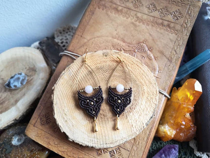 Rose Quartz Macrame Tear-Drop Earrings | Hari Om Creations