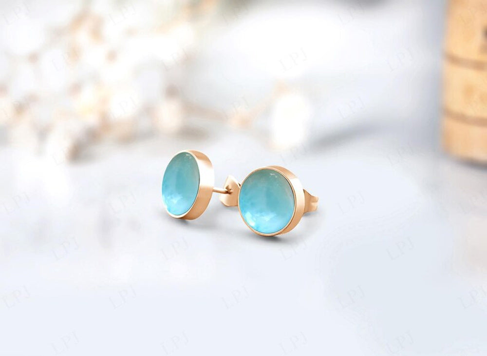 8MM Larimar Gemstone Round Shape Dangle Pair Earring Handmade Sterling Silver Earring For Women Girl Jewelry